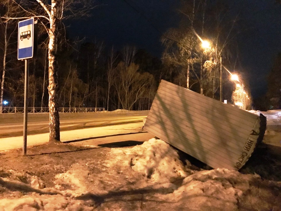 Ураганный ветер повалил остановку на Шлюзе