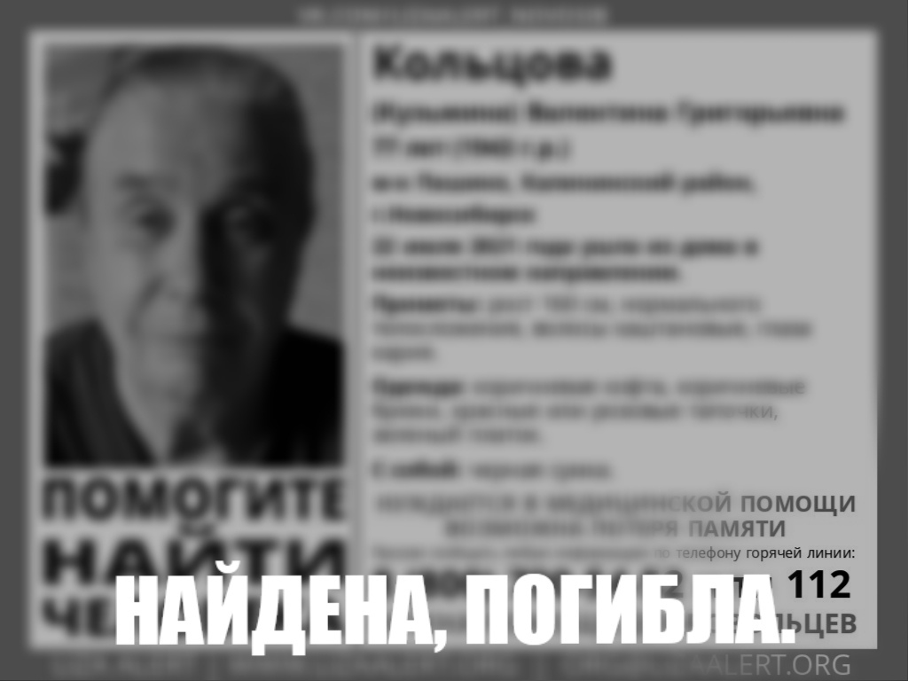 Найдена погибшей пропавшая прошлым летом 77-летняя жительница
