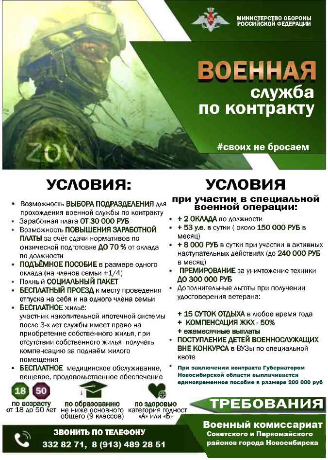 Новосибирский военкомат рассказал о зарплате участников спецоперации