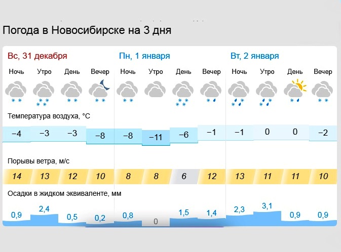 Какая погода ждет новосибирцев в новогоднюю ночь