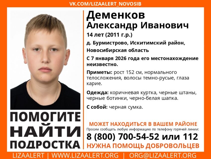 Под Новосибирском с Рождества ищут подростка со сколом на зубах